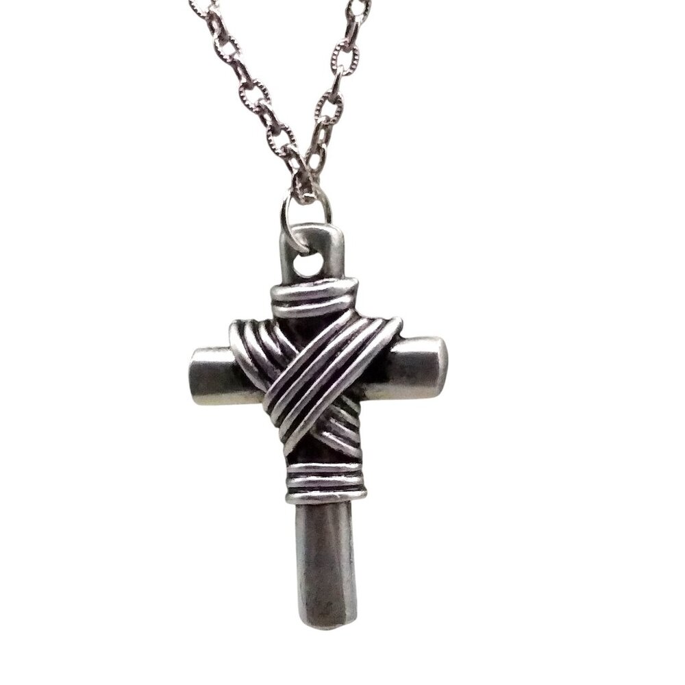 Silver Tone Easter Cross Pendant Chain Necklace
